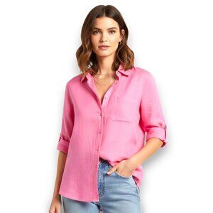 Allison Taylor Pink Linen Button Down Shirt Size M